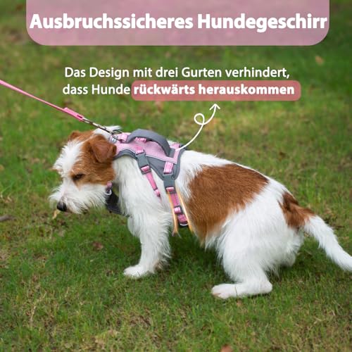 Huntboo Sicherheitsgeschirr Hund Ausbruchsicher, Panikgeschirr für Hunde, Reflektierendes Geschirr Hund mit Griff, Verstellbare Hundegeschirr für kleine, mittelgroße und große Hunde (Hellrosa,S)