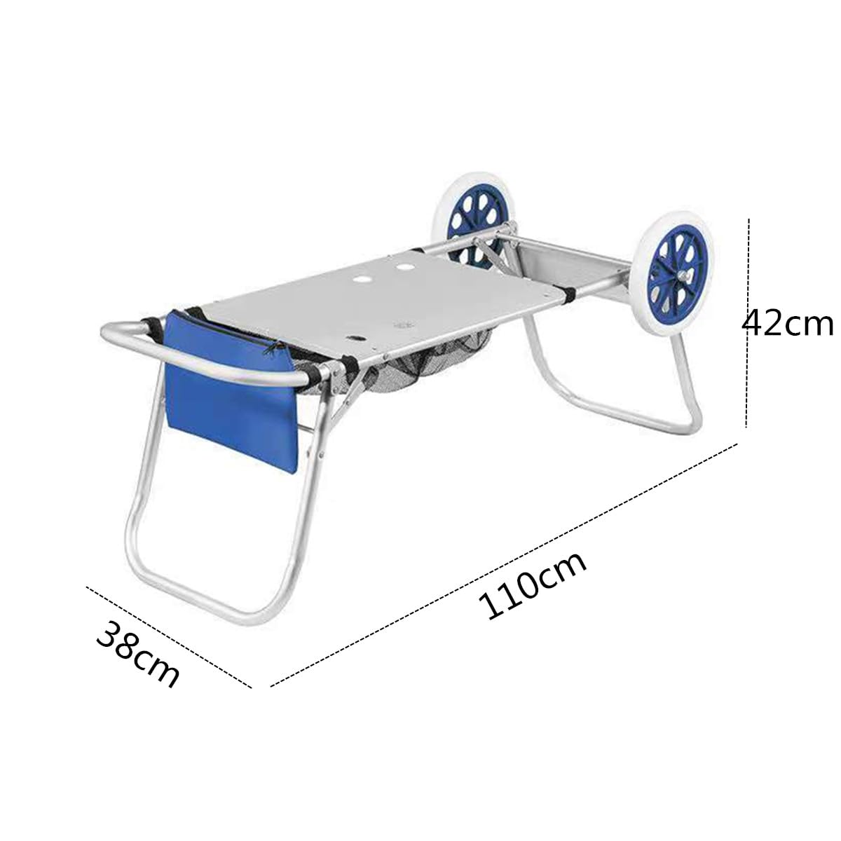 Carro Plegable de Aluminio para Playa, Portaneveras y Sillas, con Ruedas y Mesa Integrada (Azul)