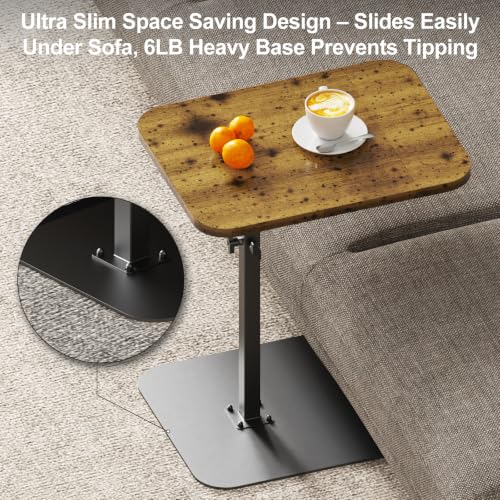Image of HzTinT Large Tv Tray Side Table Sofa Tray for Couch Heavy Metal Base Swivel /Adjustable Height, Sofa Bed Bathroom Study TV Tray C Shaped End Table Food Snack Trays for Eating