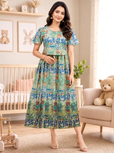 Image of RITIJYA Zipless Feeding Kurta Dress for Women | Maternity Nursing Kurti, No-Zip Easy Access | Extra Pleats Pre to Post Pregnancy | Quick-Dry Fabric | S-4XL