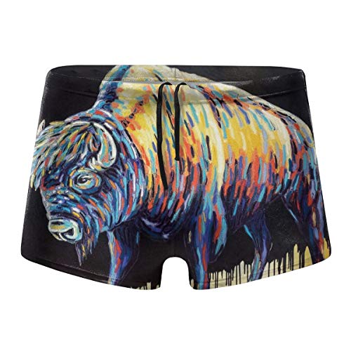 Men's Swimwear Swim Trunks Cool Buffalo Boxer Brief Quick Dry Swimsuits Board Shorts Black