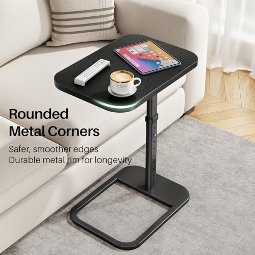 Image of Kitstorack Upgraded TV Tray Table with Panel Lock, Adjustable Height & 90 Flip-Over Design, Sofa Arm End Side Table for Eating, Dinner, Snack, Laptop, Couch, Bed, Chair or Small Spaces, Black