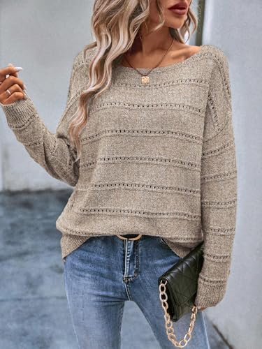 Women's Sweater Soft Boat Neck Hollow Out Long Sleeve Sweater Top Crochet Knit Tops4