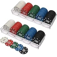LHTHT Poker Chips,Poker Box,Poker Set,5 Farbzähler.Pokerchips mit Nennwert,die bei Pokerspielen verwendet Werden (200)