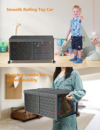 Toy Box Storage Metal Toy Chest With Double Lid And Rotating Wheels, 70L Large Toy Organizers And Storage Toy Bins, Collapsible Storage Chest Boxes Baskets Organizer For Boys Girls Kids Living Room #TOP4