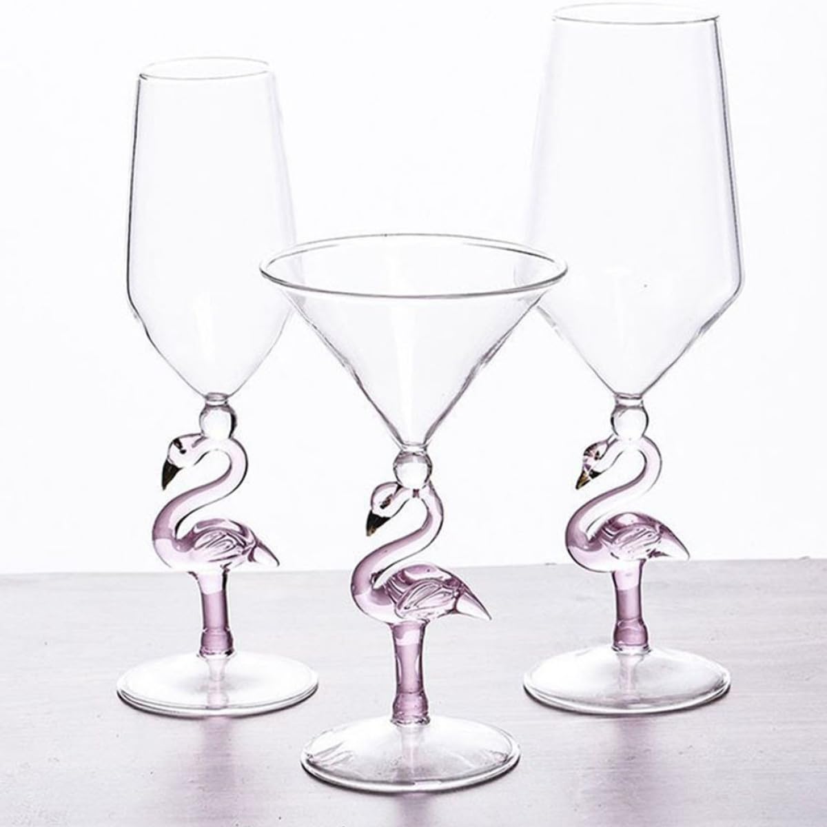 TOYANDONA Verres à Vin en Verre Rose Lot de 2 Design Flamant Capacité 330 Ml, Résistants à L'usure pour Fêtes et Ktv
