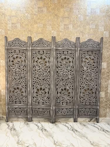 Image of Wooden Room Partition and Folding Privacy Screens Wooden Room Divider for Bedroom Home Office Room Divider Room Partition (6 Feet 4 Panel Antique Grey)
