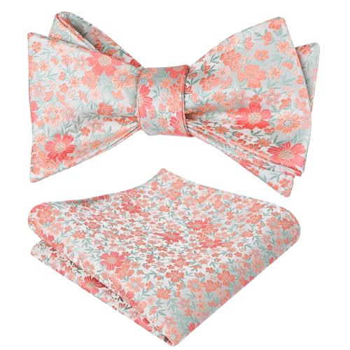 Image of Alizeal Mens 2pcs Floral Self-tied Bow Tie Pocket Square Set | Premium Classic Pocket Square Perfect for Wedding Proms Business