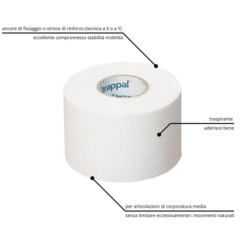 Strappal nastro taping sportivo anelastico professionale tape zigrinato all’ossido di zinco per bendaggi funzionali, stabilizzazione articolare, fisioterapia e sport | latex free | 4 cm x10 m 12 pz