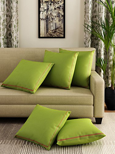 Image of Swayam Set of 5 Solid Cotton Green Cushion Cover | 16 x 16 Inch | Soft Breathable Fabric with Hidden Zipper | Decorative & Stylish Cushion Covers for Sofa, Living Room, Bedroom & Couch