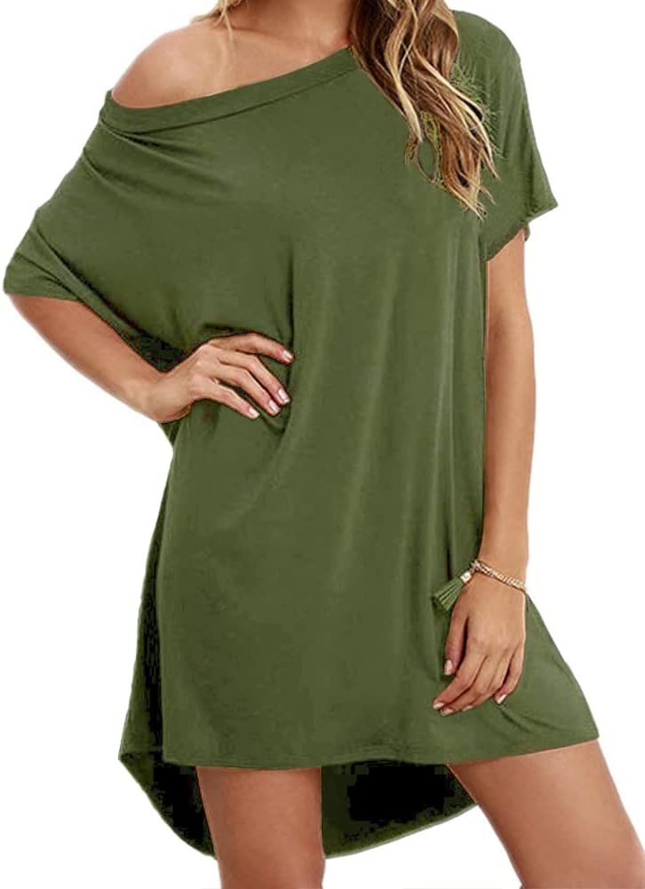 Haola Women Loose T Shirts Home Short Shirt Mini Dresses Tops X-Large Armygreen