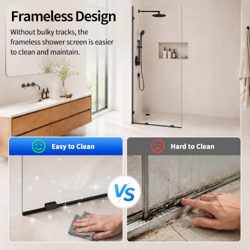 Image of DeerValley 36 inchx78 inch Fixed Glass Shower Panel, 3 /8'' Thick Shower Glass Panel, Frameless Tempered Glass Door, Bathroom Shower Screen with Hardware (Black)