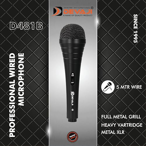 Image of Devaji D481A Professional Wired Microphone | Dynamic XLR Mic with 5-Meter Cable | Clear Balanced Sound, Smooth Bass, No Audio Distortion | Perfect for Singing, Stage, Karaoke, (D481B)