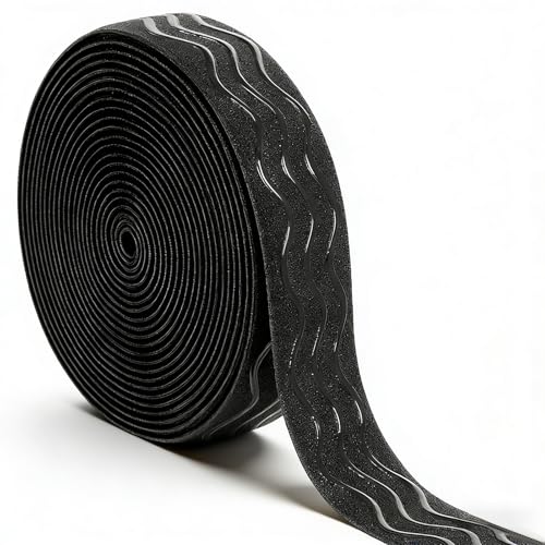 Silicone Gripper Non-Slip Elastic Band, Black Elastic Band Non-Slip Sewing Elastic Bands Wave Silicone Gripper Tape for Garment Sewing Project Wig Making Accessories (5yards, 1inch)