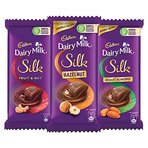 Cadbury Dairy Milk Silk Large Chocolates Combo (1 X Silk Roast Almond, 1 X Silk Fruit And Nut And 1 X Silk Hazelnut) - 423 Gm