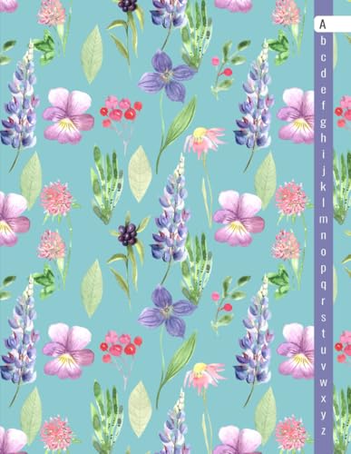 Alphabetical Notebook: Lined-Journal Book with A - Z Tabs Printed, Large Alphabetized Notebook Organizer for Storing Data (Internet Logins, Passwords, ... etc.), Watercolor Wildflower Design Blue