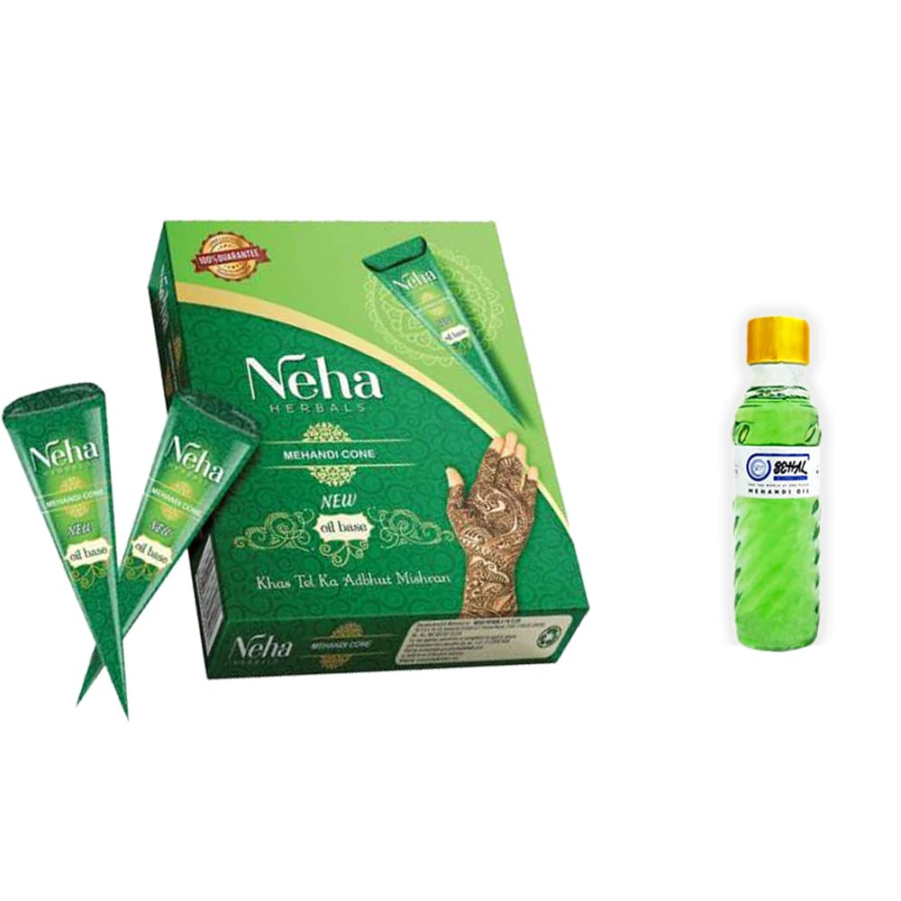 Behal International Neha Lot de 12 cônes de henné avec huile Mehandi gratuite