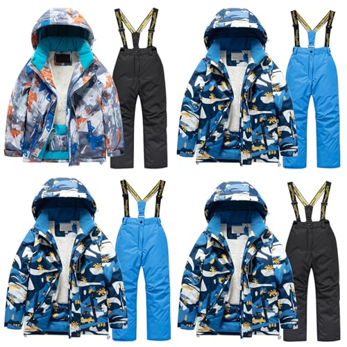 Toddler Kids 2-Piece Snowsuit Boys Girls Waterproof Snow Suits Baby Winter Ski Jacket & Snow Bib Pants Outfit 4-16Y2