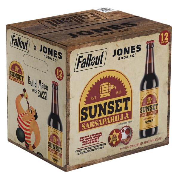 Jones Soda Co. Sunset Sarsaparilla | 12 Count of Sunset Sarsparilla in 12 oz Glass Bottles | Collectable Set | Complete Set with Box