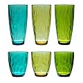 QG 14 & 23 Ounce Set of 6 Acrylic Plastic Iced Tea Cup Glass Tumbler in 3 Assorted Colors DF131141