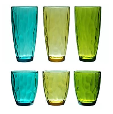 QG 14 & 23 Ounce Set of 6 Acrylic Plastic Iced Tea Cup Glass Tumbler in 3 Assorted Colors DF131141