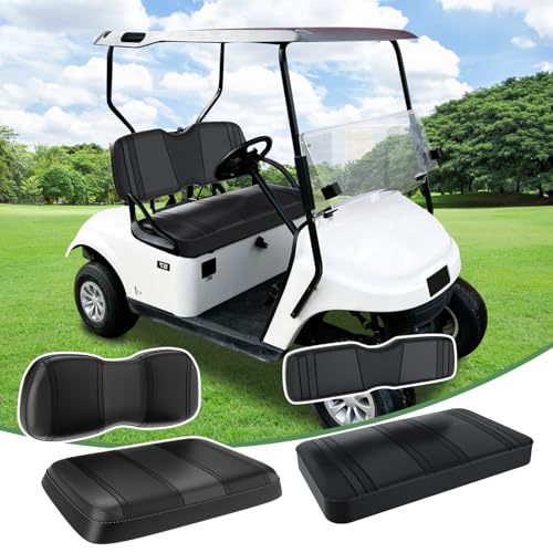 T TGBROS 4PCS Golf Cart Seat Covers Kit, Front&Rear Seat Covers Fits EZGO TXT 1994-2013/EZGO RXV Standard Seat Cushion, EZGO Vinyl Seat Cover Accessories (Black Carbon Fiber Texture&Black)
