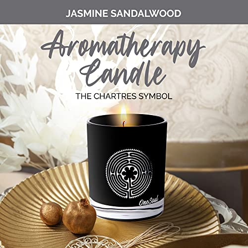 Jasmine Sandalwood Aromatherapy Scented Candles, Earthy Yoga Candles For Home Scented, Candles For Men With Chartres Symbol, Hand-Poured Soy Candle, 50 Hours Burn Time, 7.6 Oz. - Onesoul Collection #TOP1