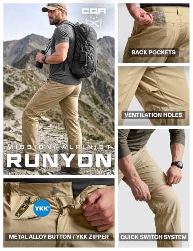 Image of CQR Men's Convertible Cargo Tactical Pants, Water Resistant Outdoor Hiking Pants, Zip Off Lightweight Stretch Work Pants