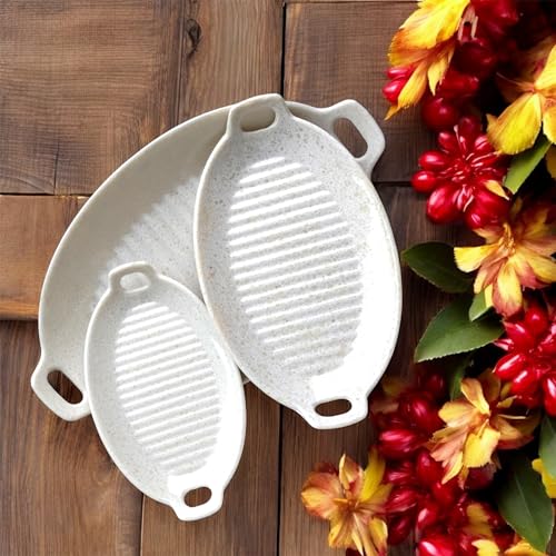 Image of Serving Platter | Melamine Snack Platter | Multi-Purpose Kitchen Serving Platter | Versatile Chip and Dip Tray for Snacks, Starters & Desserts | Lightweight & Dishwasher Safe | Set of 3 (IVORY)