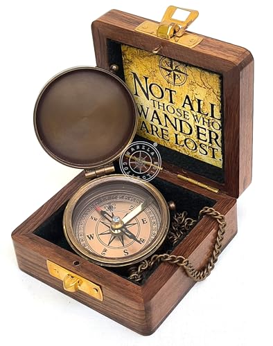 Brújula de Latón Grabada "Not All Those Who Wander are Lost" con Caja de Madera, Regalo para Senderismo y Navegación miniatura 6