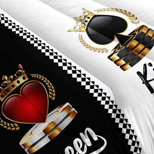 Image of AILONEN Queen and King Couple Comforter Set King Size,3-Piece Black and White Crown Bedding Set for Room,Romantic Soft Microfiber Comforter with 2 Pillowcases