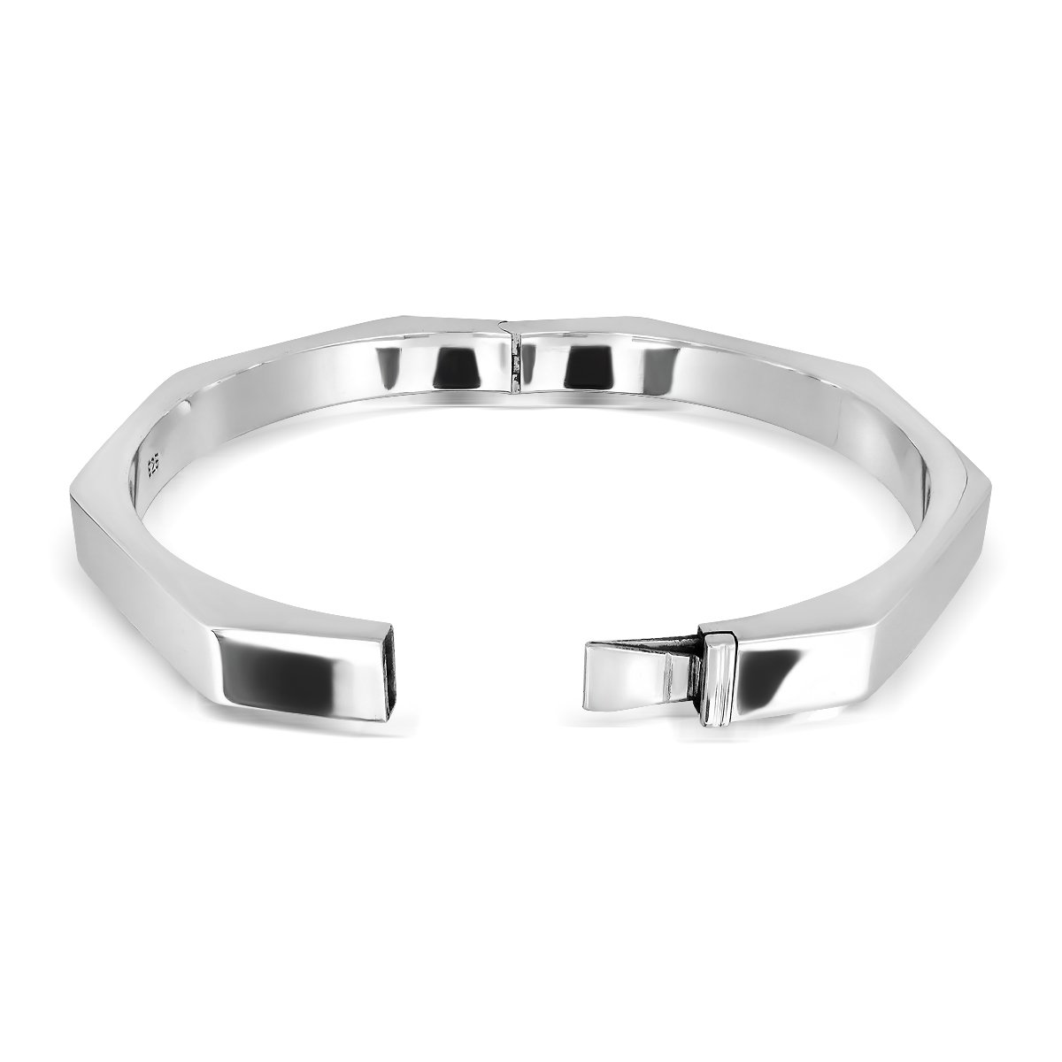 WithLoveSilver - Pulsera de Plata de Ley 925, Brazalete con Forma Octogonal de 7 mm