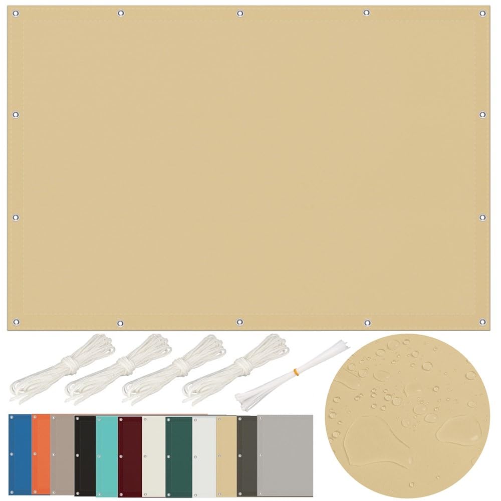 Sonnensegel Wasserdicht 2.8x2.8M, Sonnensegel Rechteckig mit ösen, Sonnenschutz Balkon Sonnensegel Terrasse Ohne Bohren, Segeltuch für Terrasse Garten UV Schutz, Schwer, Sand Beige