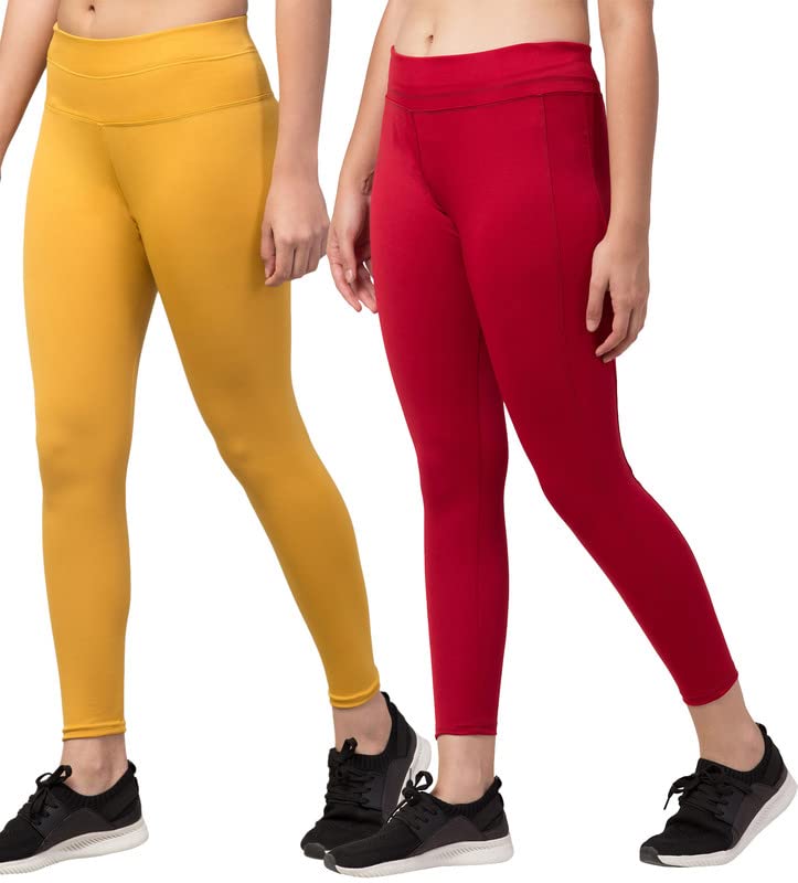 Image of BLUECON Gym wear Leggings Ankle Length Workout Pants | Stretchable Tights | Mid Waist Sports Fitness Yoga Track Pants for Girls & Women (Pack of 2)