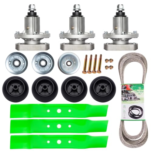 SCBHWJ 48 inch Deck Rebuild Kit for John Dee re L120 L130 (3) Spindle GY20050 GY20785 (3) Blade GX20250 (1) Be lt GX20305 GY 20571 (2) Idler GY20067 (1) GY22082 (4) Deck Wh eels GX10168