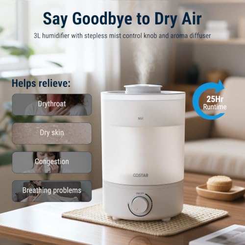 Image of COSTAR Humidifier for Room Moisture 3L Top Fill, 360 Nozzle