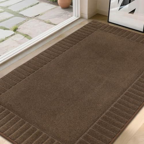 BEQHAUSE Door-Mat Non-Slip Front Doormat Low-Profile Entrance Mats for Front Door Entry Resist Dirt Washable Doormat Absorbent Entryway Door Mat,Brown,36"x60" Brown 3' x 5' (Rectangular)