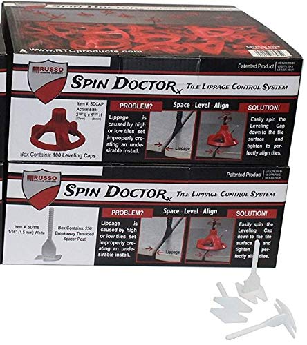 Spin DoctorLippage Control Leveling System, 250 1/16" Breakaway Threaded Spacer posts and 100 2 1/4" x 1 1/2" Leveling Caps