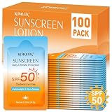 100 Pack Mini Sunscreen for Face and Body, SPF 50 Travel Size Sunscreen, Lightweight and Non-Greasy, Bulk Sunscreen for Summer Travel, Outdoor Sports and Activities, 0.19 OZ/Pack