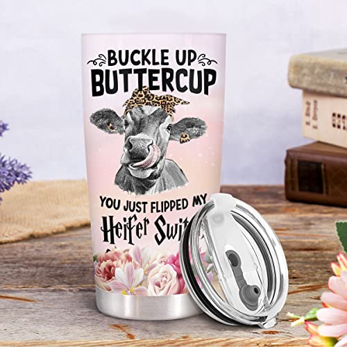 Cow Gifts, Birthday Gift For Cow Lovers, Heifer Switch Tumbler Cup 20 Oz Stainless Steel With Lid, Buckle Up Buttercup Heifer Cup, Moo Heifer Cofee Mug, Cow Thanksgiving Christmas Gifts For Women #TOP2