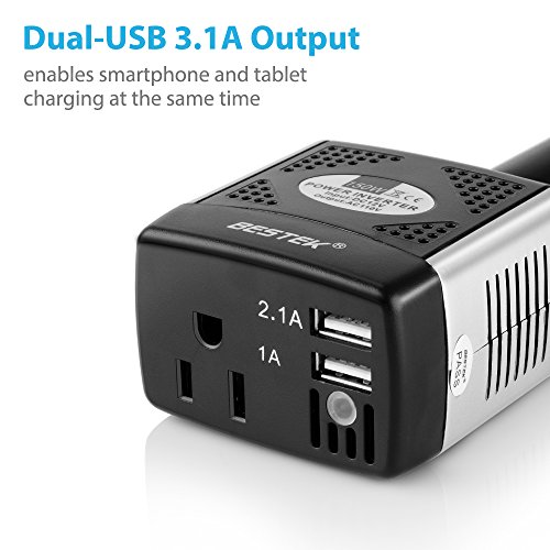 BESTEK 150W Power Inverter 12V to 110V Voltage Converter Car Charger Power Adapter with 2 USB Charging Ports (3.1A Shared)