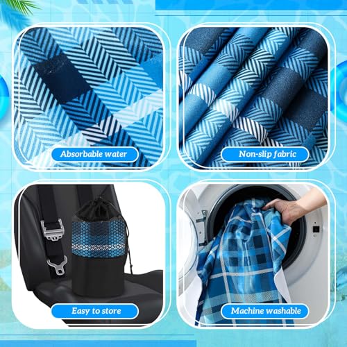 Image of Hahafelt 2 Pack Car Seat Towel Cover with Storage Bag, Blue Plaid | 63 x 32 in Car Towel Seat Cover Non Slip Waterproof, Gym Workout Swimming Running, Machine Washable Sweat Absorbent Protector