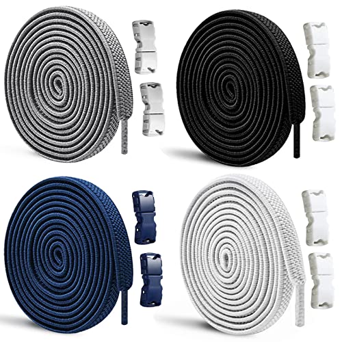 AOKITO Cordones sin atar - Cordones de goma elásticos para zapatillas deportivas, zapatillas de correr y zapatillas deportivas - Fácil instalación y ajuste, Negro, blanco, Large