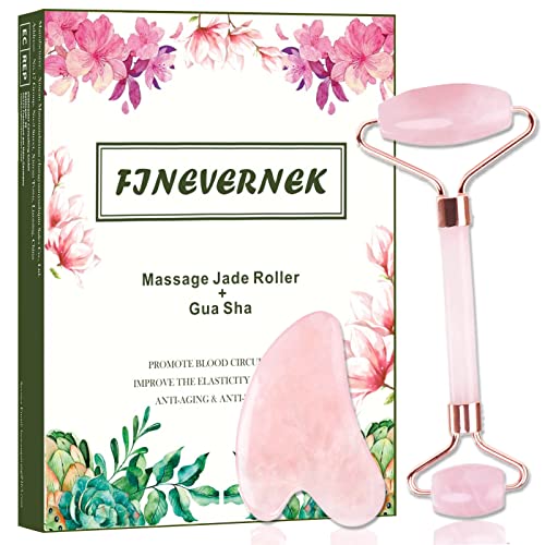 FINEVERNEK 2pcs Rodillo de Jade, Jade Roller Facial, Gua Sha Jade, Rodillo de Masaje Facial de Jade, Gua Sha Jade Verde, Rodillo Masaje Facial Jade, para el Rostro Cuerpo, Protección de La Piel Cover