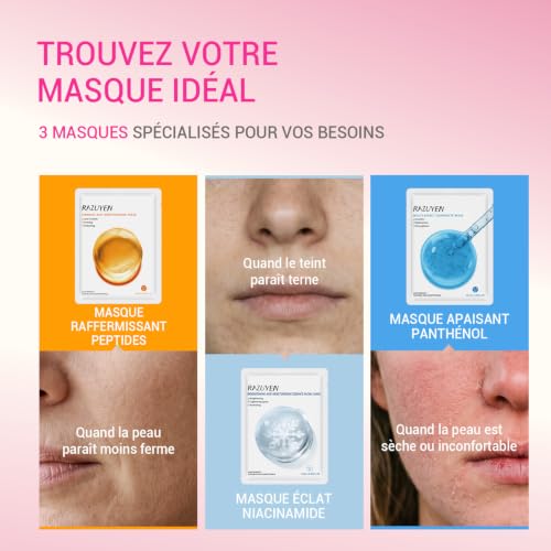 Masques Visage x9, 3 Types Anti-Âge Hydratants Éclat – vue 7