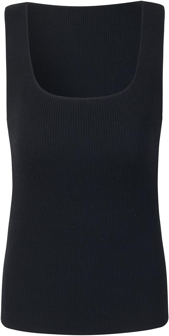 GOELIA Women's Sleeveless Tank Tops Striped Crew Neck Ribbed Knit Basic Cami Shirts for Daily Casual