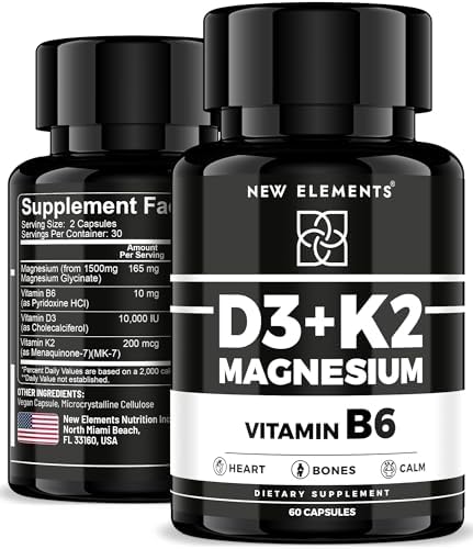 Vitamin D3 K2 with Magnesium Glycinate & Vitamin B6 | Magnesium 1...