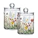 Grgvtei Wild Flowers and Butterflies 2 Pack Apothecary Jars, Clear Plastic Qtip Holder with Lids, 10 oz Storage Dispenser Bathroom Container for Cotton Ball Cotton Swab Floss