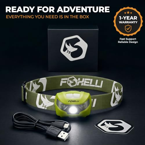 Image of Foxelli Foxelli USB Rechargeable Headlamp Flashlight - 160 Lumen, up to 30 Hours of Constant Light on a Single Charge, Super Bright White Led + Red Light, Compact, Easy to Use, Headlight for Camping &