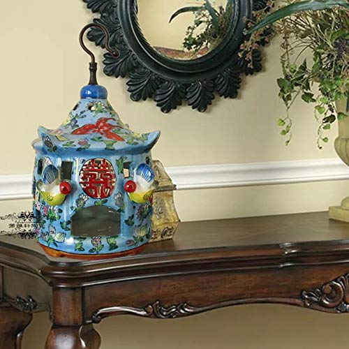 Cage à oiseaux brûleur d'encens bleu céramique chinoise pour décoration salon